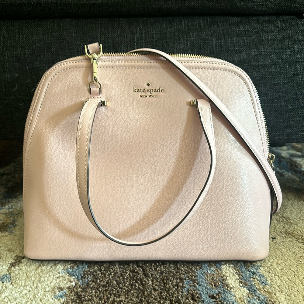 kate spade blush pink leather satchel with gold hardware